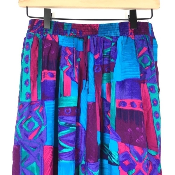 VINTAGE Midi Skirt Geo Mod Retro Boho Abstract Jewel Tone F Shay Boston Size 10 - Picture 5 of 8